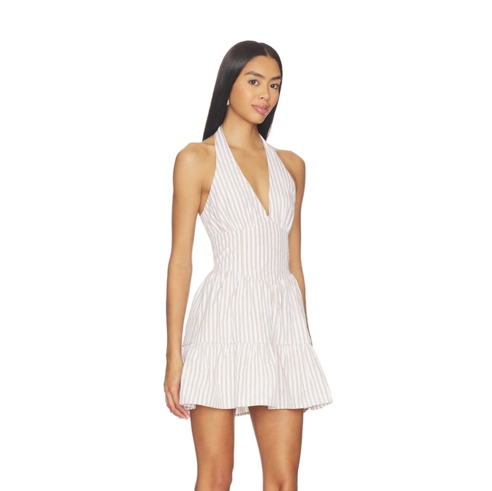 More To Come Revolve Davina Halter Neck Mini Dress In Nude Stripe New Size XS - Picture 2 of 8